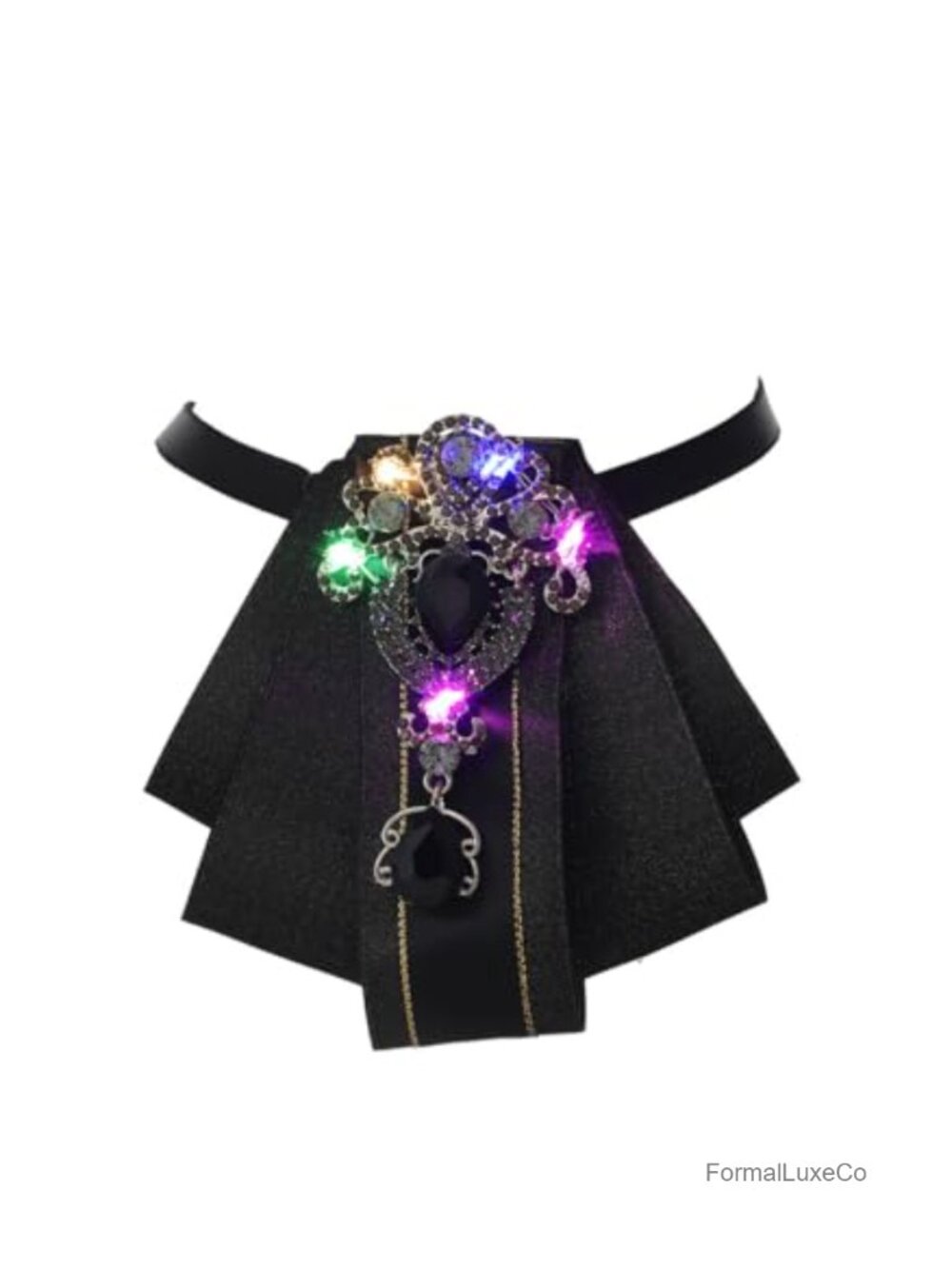 Light Up Rhinestone Bow Tie Clip On with Ribbon Fabric for Weddings Galas